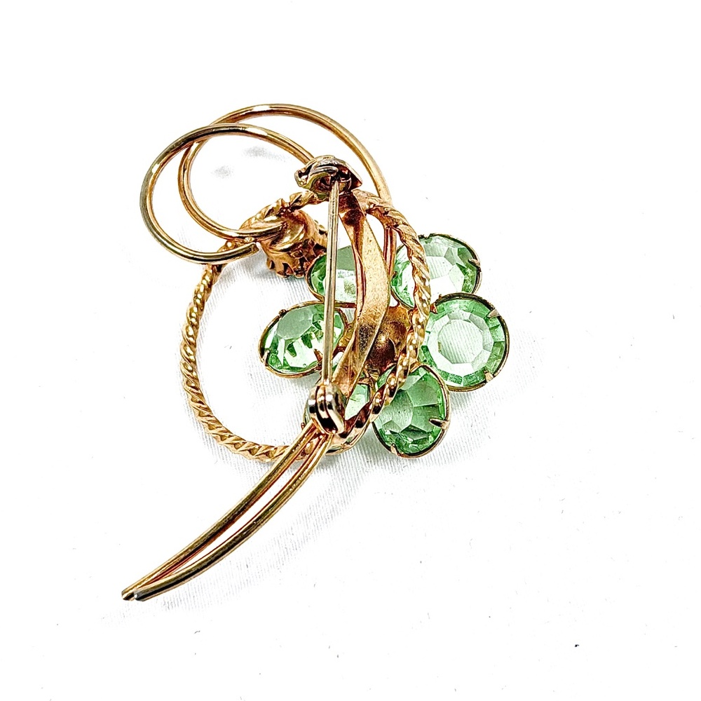 Vintage Flower Brooch with Aqua Blue and  Citrine green Rhinestones - Picture 2 of 3